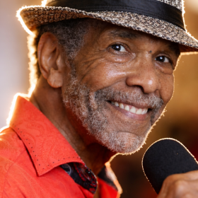 a man holding a microphone